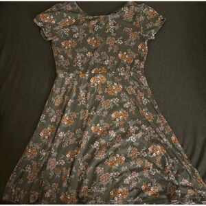 Olive Green Spring Midi Floral Dress